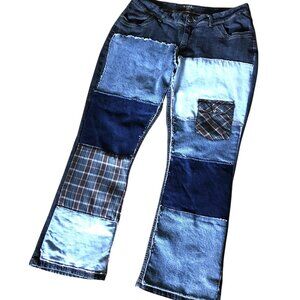 Upcycled Patchwork Jeans: Plus Size 16, Handmade Boho Hippie Grunge Pants